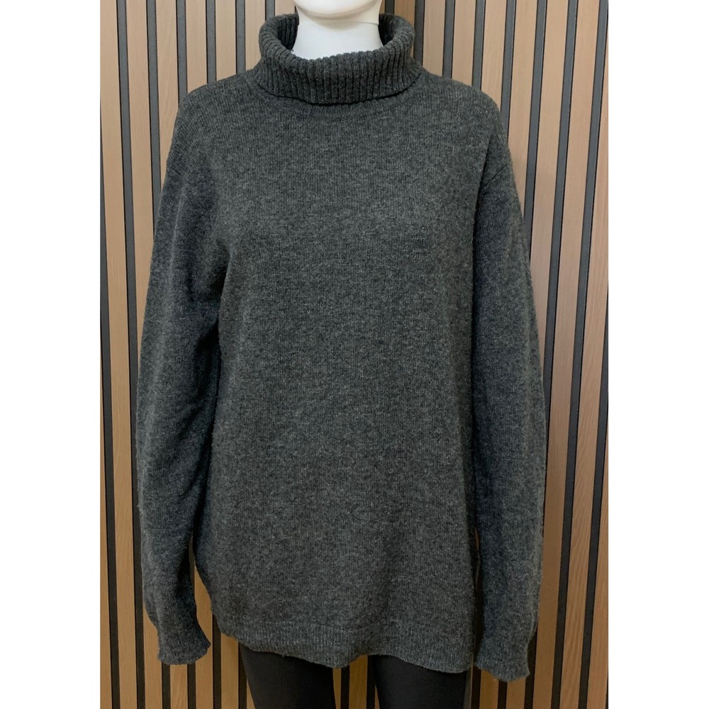 WoolOvers 100% Lambswool Turtleneck Sweater Dark Gray Charcoal Large